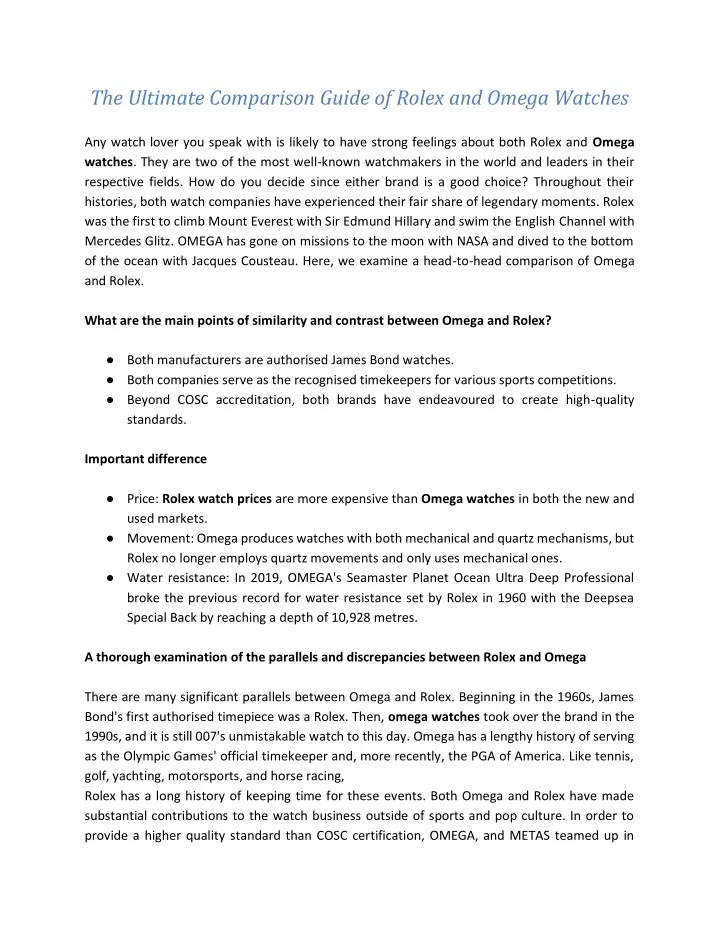 the ultimate comparison guide of rolex and omega