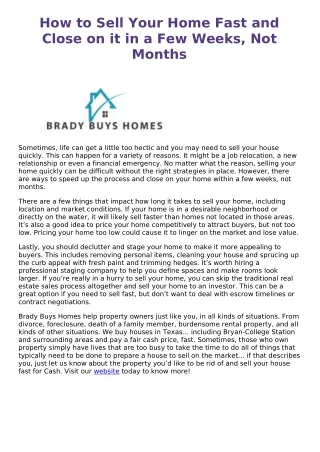 Brady Buys Homes