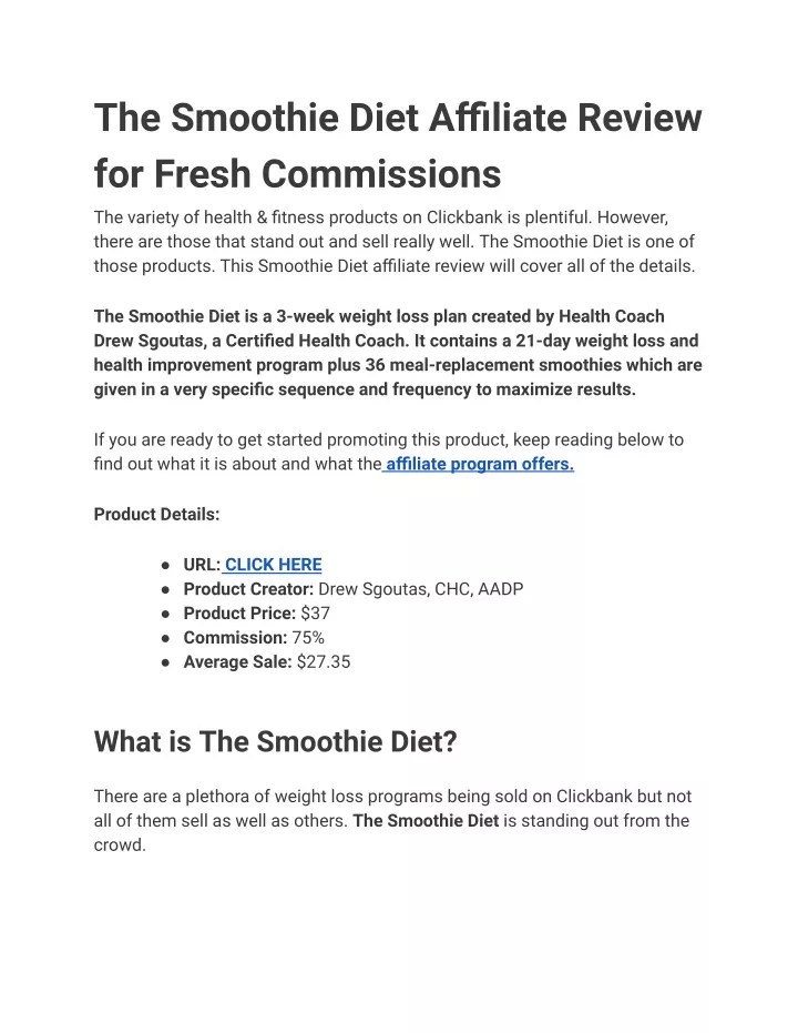 the smoothie diet affiliate review for fresh