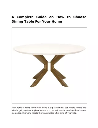 A Complete Guide on How to Choose Dining Table For Your Home