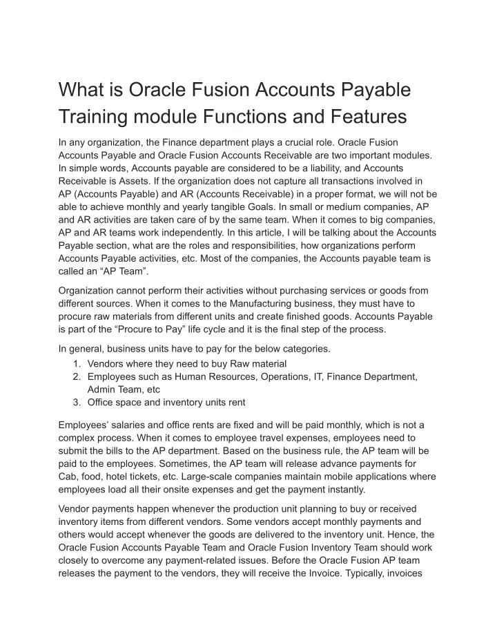 what is oracle fusion accounts payable training