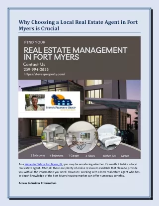 Why Choosing a Local Real Estate Agent in Fort Myers is Crucial