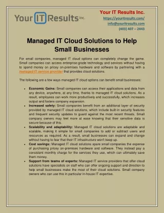 Managed IT Cloud Solutions to Help Small Businesses