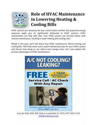 Role of HVAC Maintenance in Lowering Heating & Cooling Bills