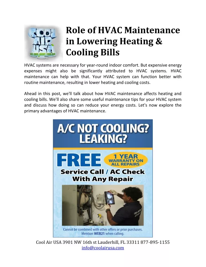 role of hvac maintenance in lowering heating