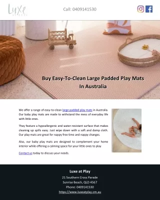 Buy Easy-To-Clean Large Padded Play Mats In Australia