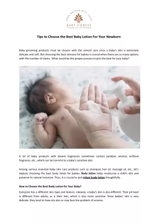 Tips to Choose the Best Baby Lotion For Your Newborn