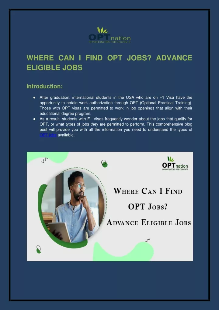 where can i find opt jobs advance eligible jobs