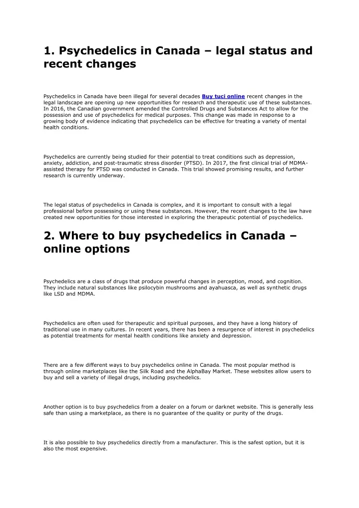 1 psychedelics in canada legal status and recent