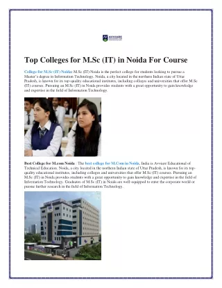 Top Colleges for M.Sc (IT) in Noida For Course