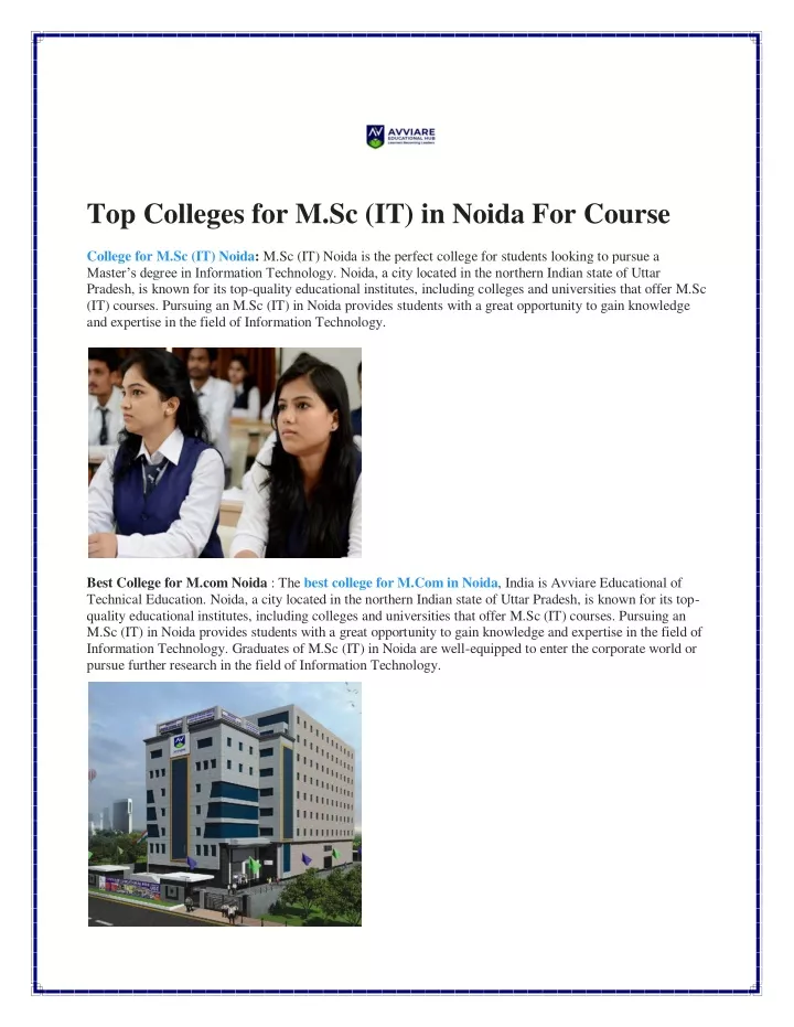 top colleges for m sc it in noida for course