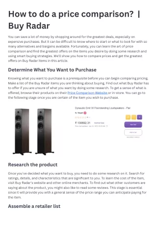 How to do a price comparison | Buy Radar