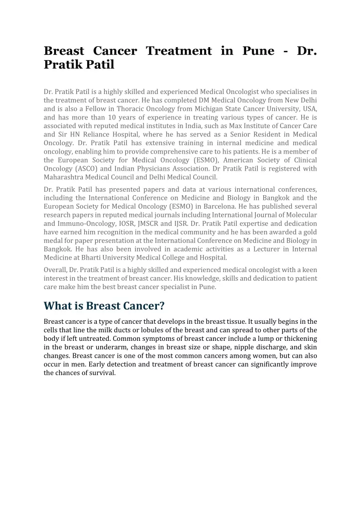 breast cancer treatment in pune dr pratik patil