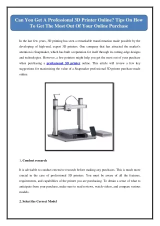 can you get a professional 3d printer online tips