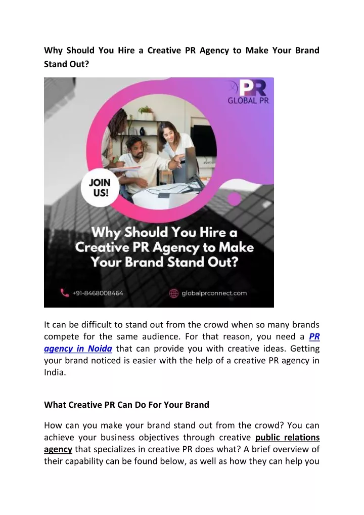 why should you hire a creative pr agency to make