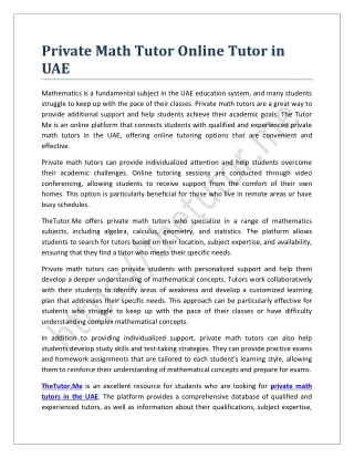 Private Math Tutor Online Tutor in UAE