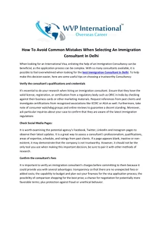How To Avoid Common Mistakes When Selecting An Immigration Consultant In Delhi