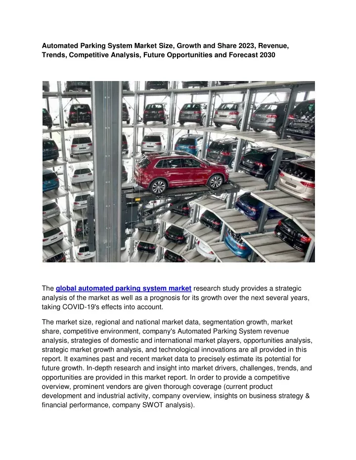 automated parking system market size growth