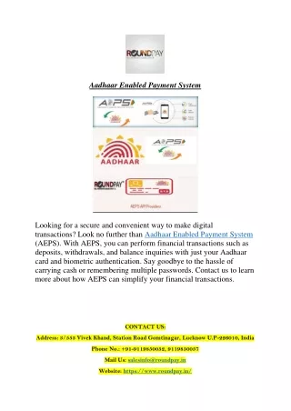 Aadhaar Enabled Payment System (AEPS) - Secure and Convenient Digital Payments