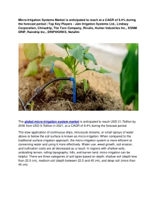 micro irrigation systems market is anticipated