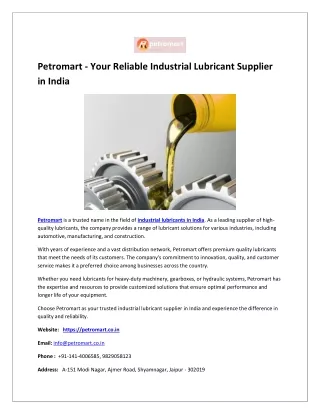 Petromart - Your Reliable Industrial Lubricant Supplier in India