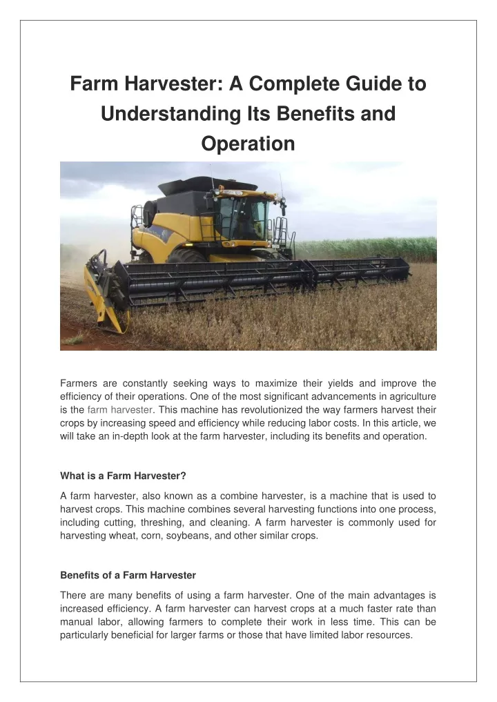 farm harvester a complete guide to understanding