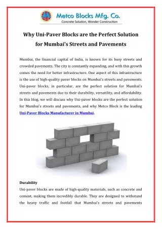 Why Uni-Paver Blocks are the Perfect Solustion for Mumbai's Streets and Pavement