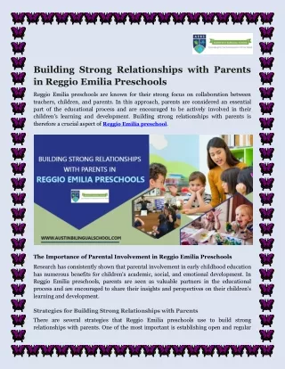 Building Strong Relationships with Parents in Reggio Emilia Preschools
