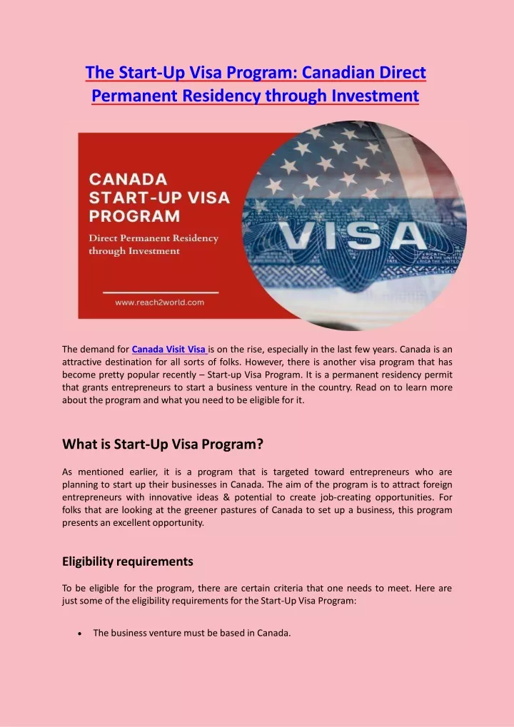the start up visa program canadian direct