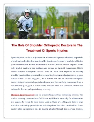 The Role Of Shoulder Orthopedic Doctors In The Treatment Of Sports Injuries