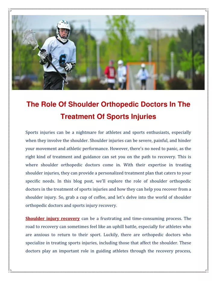 the role of shoulder orthopedic doctors in the