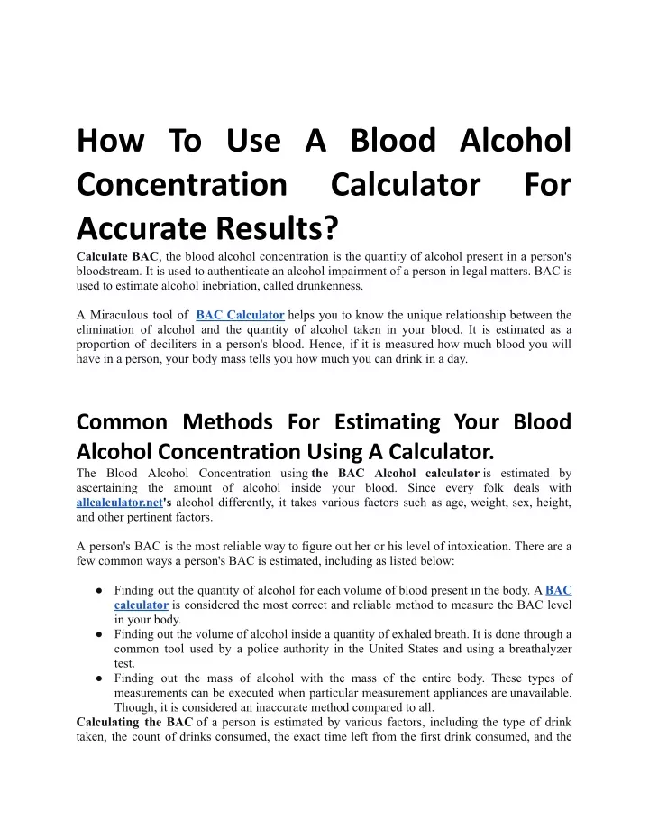 how to use a blood alcohol concentration accurate