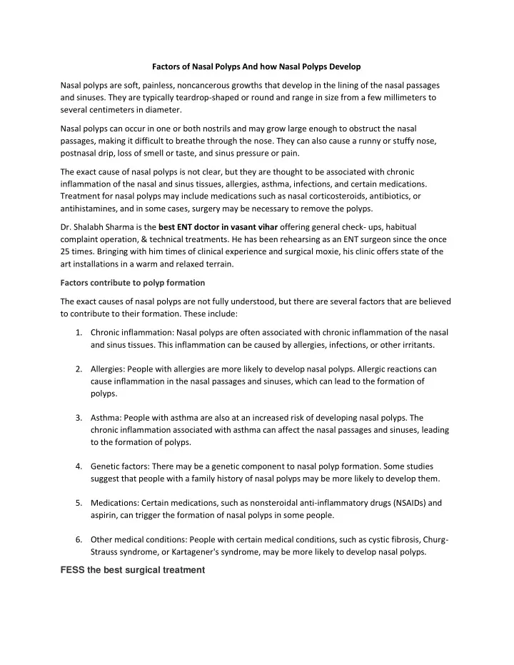 factors of nasal polyps and how nasal polyps