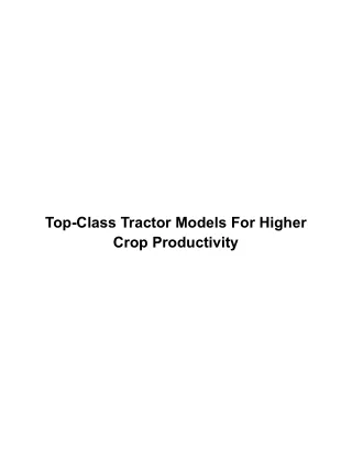 Top-Class Tractor Models For Higher Crop Productivity