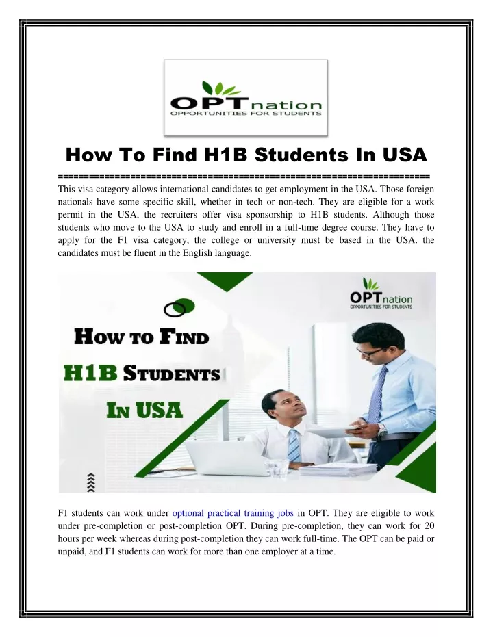 how to find h1b students in usa this visa