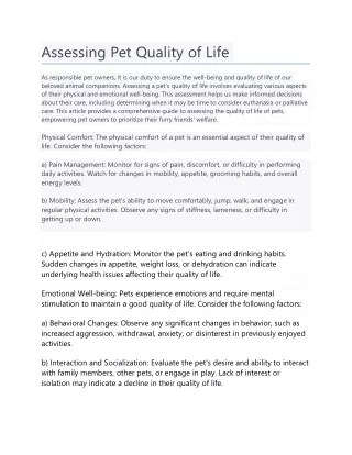 assessing pet quality of life