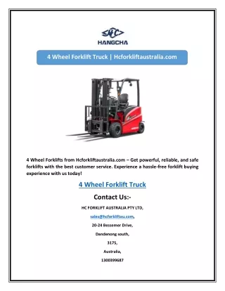 4 Wheel Forklift Truck | Hcforkliftaustralia.com