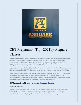CET Preparation Tips 2021by Asquare Classes