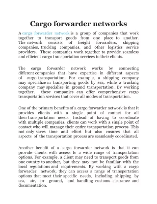 Cargo forwarder networks