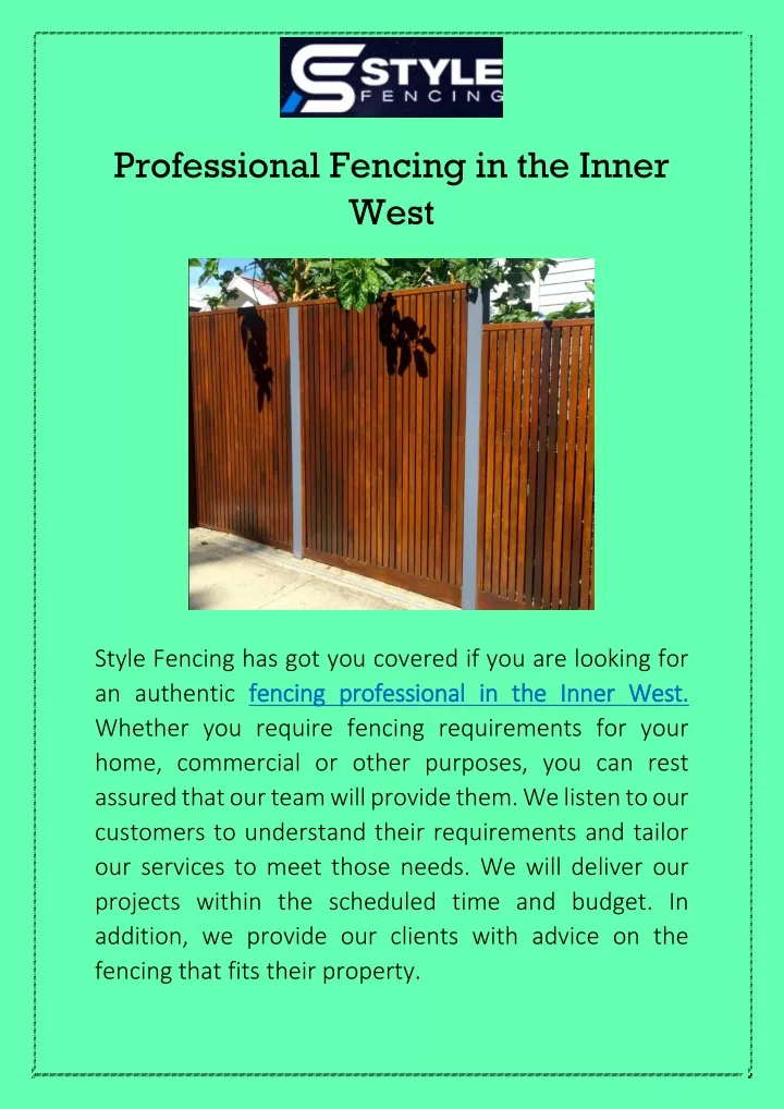 professional fencing in the inner west