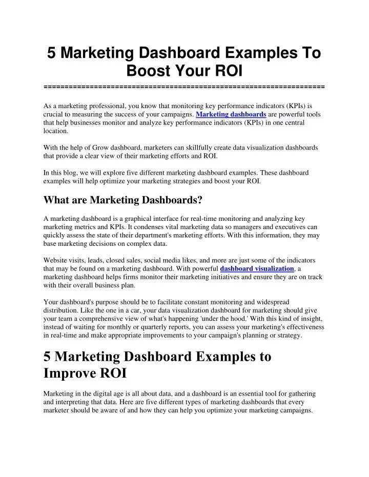 5 marketing dashboard examples to boost your roi