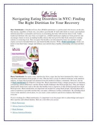 Navigating Eating Disorders in NYC Finding The Right Dietitian for Your Recovery