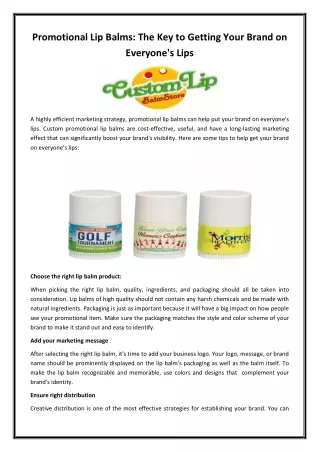 Promotional Lip Balms The Key to Getting Your Brand on Everyone's Lips