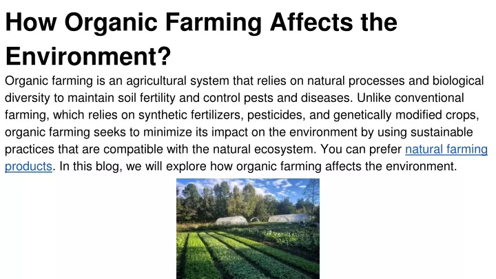 how organic farming affects the environment
