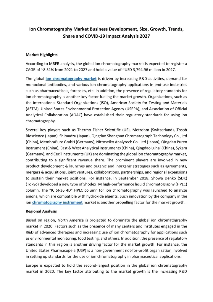 ion chromatography market business development