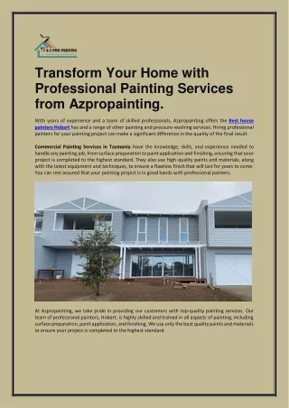 Transform Your Home with Professional Painting Services from Azpropainting.