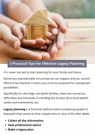 3 practical tips for effective legacy planning
