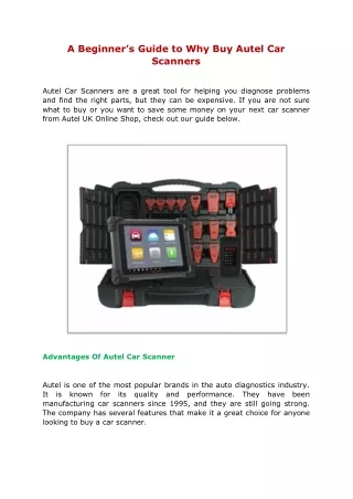 A Beginner’s Guide to Why Buy Autel Car Scanners