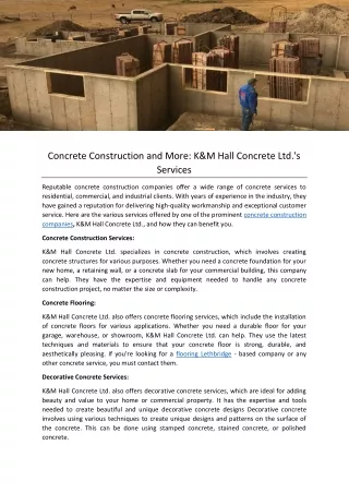 Concrete Construction and More K&M Hall Concrete Ltd.'s Services