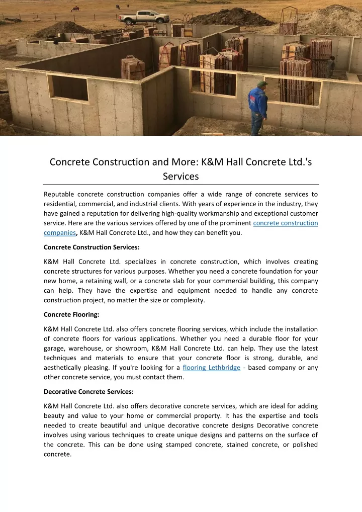 concrete construction and more k m hall concrete